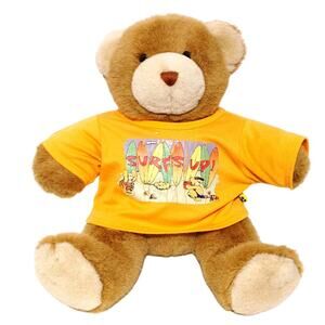 Build a Bear Teddy Bear Surfs Up Plush Animal Stuffed Soft Toy w/ T-Shirt Brown